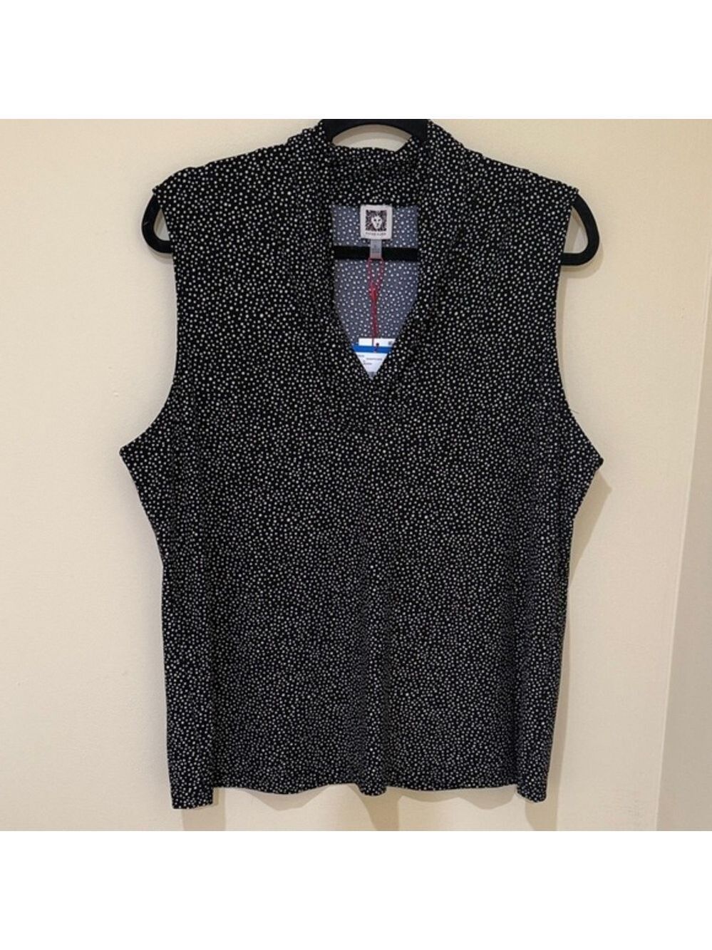 Anne Klein Black Sleeveless Blouse with White Dots woman’s blouse size XL